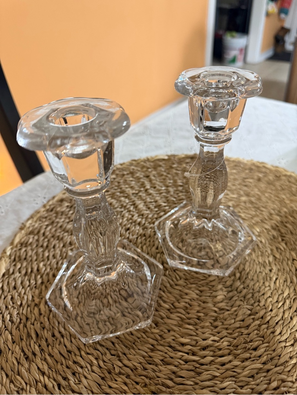 Clear Glass Taper Candle Holders - Set of 2